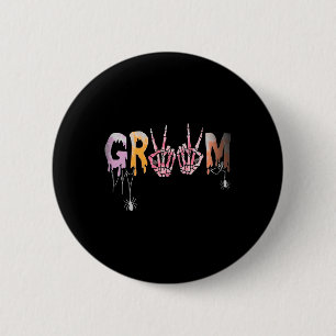 Wedding Spooky Halloween Skeleton Groom Just Marri Ronde Button 5,7 Cm