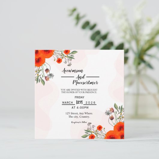 Wedding Square Bifold Invitation Kaart Mockup (Staand voorkant)