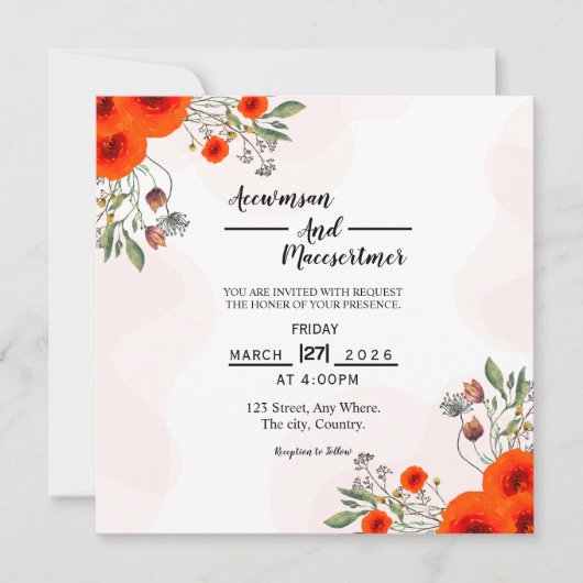 Wedding Square Bifold Invitation Kaart Mockup (Voorkant)