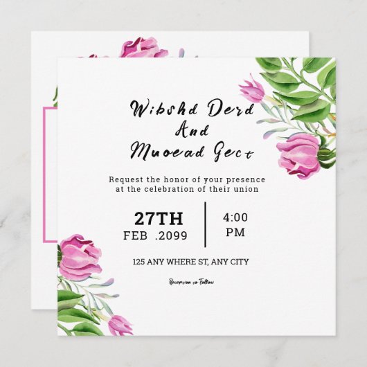 Wedding Square Gatefold Kaart Sjabloon (Voorkant / Achterkant)