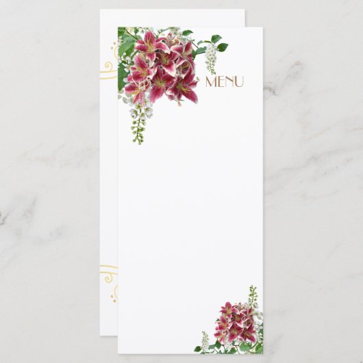 Wedding Stargazer Floral Menu Kaart (Voorkant / Achterkant)