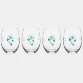 Wedding Stemless Wine Glasses Blauwgroen Vlinders Wijnglas Zonder Voet