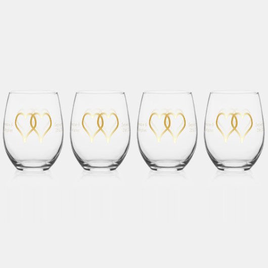 Wedding Stemless Wine Glasses Gouden Harten Wijnglas Zonder Voet (Achterkant)