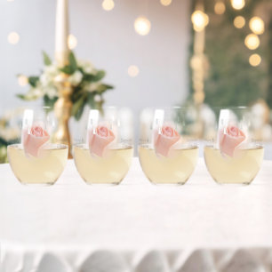 Wedding Stemless Wine Glasses Peach Pink Rosebud Wijnglas Zonder Voet