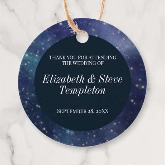 Wedding Sterrennacht Celestial Dank u Navy Bedankjes Labels (Achterkant)