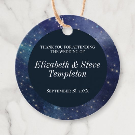 Wedding Sterrennacht Celestial Dank u Navy Bedankjes Labels (Voorkant)