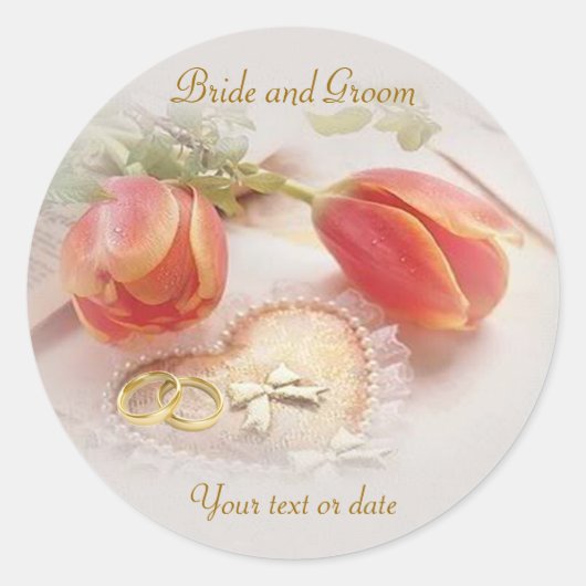 Wedding Sticker met tulpen, ringen en hart. (Voorkant)