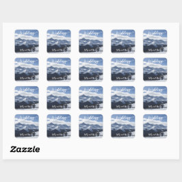 Wedding Stickers. Atmospheric Snowy Mountains Squa Vierkante Sticker