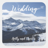 Wedding Stickers. Atmospheric Snowy Mountains Vierkante Sticker (Voorkant)