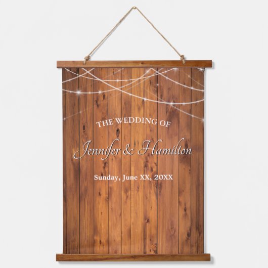 Wedding String Lights Old Barn Wood Rustin Land Hangend Wandkleed (Voorkant)