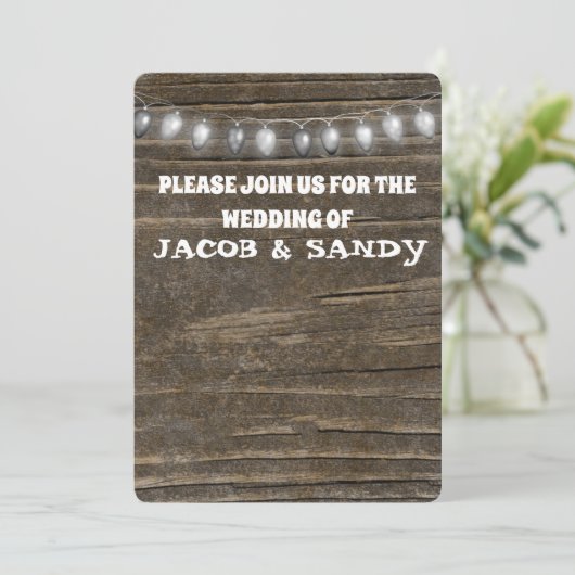 WEDDING STRING LIGHTS RUSTIC CUSTOM INVITATIONS KAART (Staand voorkant)