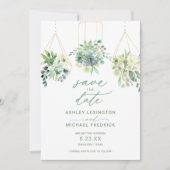 Wedding Succulent Waterverf Greenery Dusty Blue Save The Date (Voorkant)