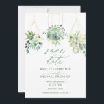 Wedding Succulent Waterverf Greenery Dusty Blue Save The Date<br><div class="desc">Waterverf Succulents Save the Date Cards: Deze unieke kaart met de datumkaart is voorzien van een succulent en groen boeket met tinten, groen en stoffig blauw in faux gold folie terrariums. De rug heeft succulent boeket en ruimte voor een douanebericht (u kunt schrappen als u niet info op de rug...</div>