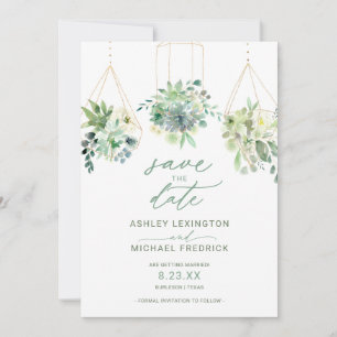 Wedding Succulent Waterverf Greenery Dusty Blue Save The Date
