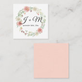 Wedding Suite Stacking Ribbon Blush Floral Wreath Vierkante Visitekaartje (Voorkant / Achterkant)