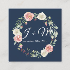 Wedding Suite Stacking Ribbon Navy Blush Floral Vierkante Visitekaartje