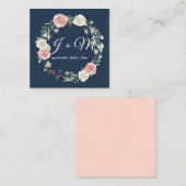 Wedding Suite Stacking Ribbon Navy Blush Floral Vierkante Visitekaartje (Voorkant / Achterkant)