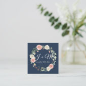 Wedding Suite Stacking Ribbon Navy Blush Floral Vierkante Visitekaartje (Staand voorkant)