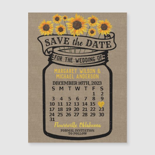 Wedding Sunflower Jar December 2023 Datum Magnet (Voorkant)