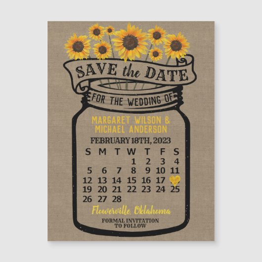 Wedding Sunflower Jar February 2023 Date Magnet (Voorkant)