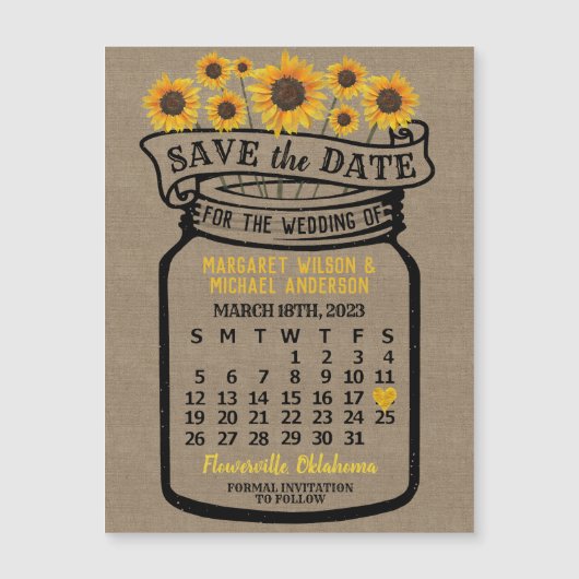 Wedding Sunflower Jar March 2023 Calendar Magnet (Voorkant)