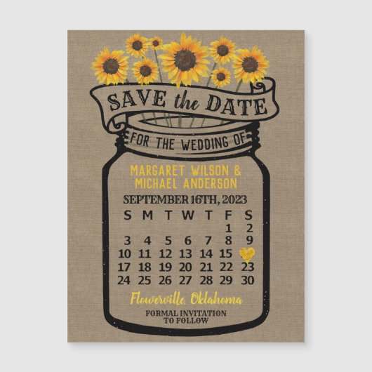 Wedding Sunflower Jar September 2023 Date Magnet (Voorkant)