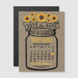 Wedding Sunflower Mason Jar Juli 2023 Datum Magnet