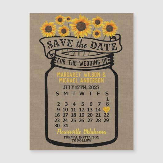Wedding Sunflower Mason Jar Juli 2023 Datum Magnet (Voorkant)