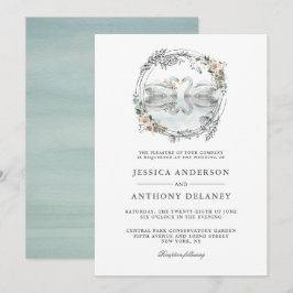 Wedding Swans Elegant Waterverf Uitnodiging