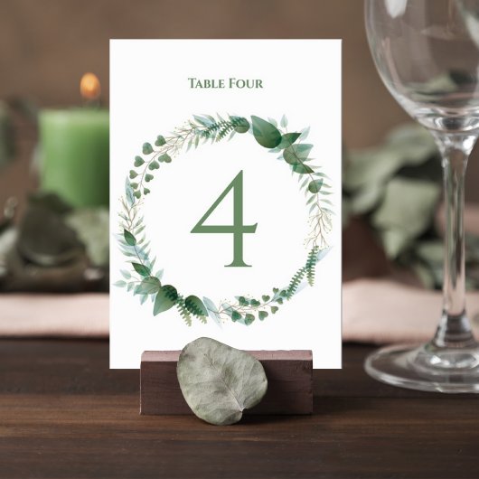 Wedding Table Number Card with Botanical Wreath Kaart