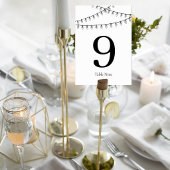 Wedding Table Number Card with String Lights Kaart