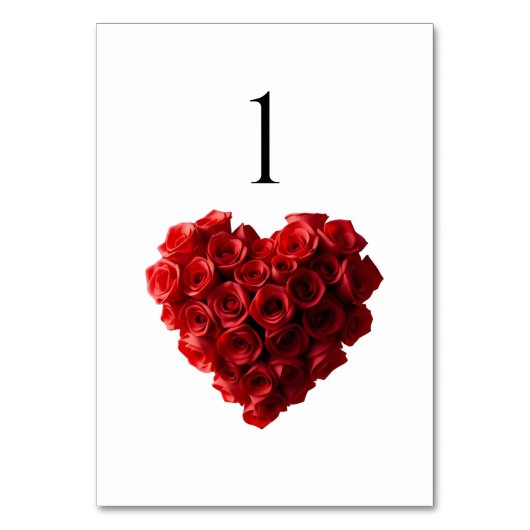 Wedding Table Number-Heart Shaped Red Roses- Kaart (Voorkant)