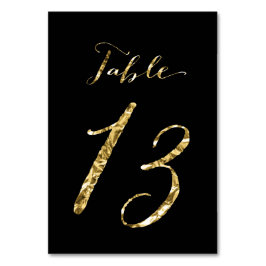 Wedding Table Numbers Black Gold Foil No. 13 Kaart
