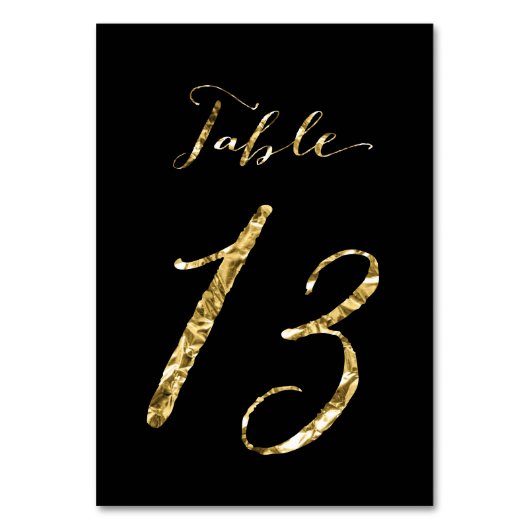 Wedding Table Numbers Black Gold Foil No. 13 Kaart (Voorkant)