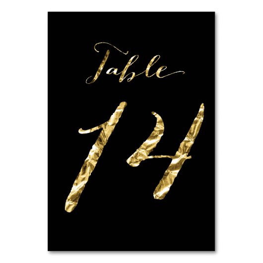Wedding Table Numbers Black Gold Foil No. 14 Kaart (Voorkant)