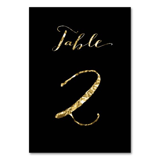 Wedding Table Numbers Black Gold Foil No. 2 Kaart (Voorkant)