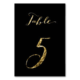 Wedding Table Numbers Black Gold Foil No. 5 Kaart