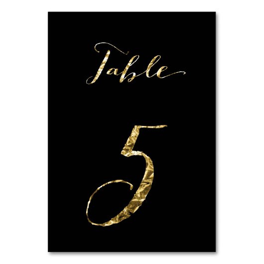 Wedding Table Numbers Black Gold Foil No. 5 Kaart (Voorkant)
