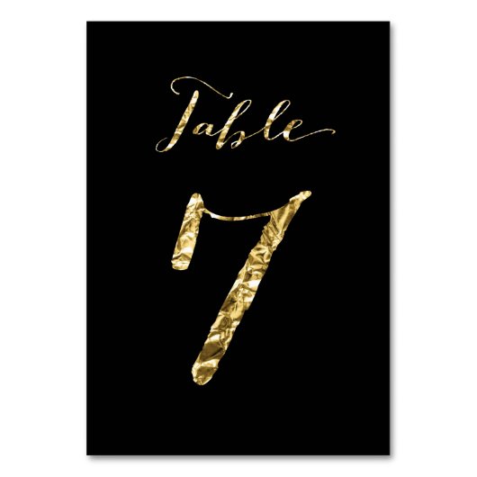 Wedding Table Numbers Black Gold Foil No. 7 Kaart (Voorkant)
