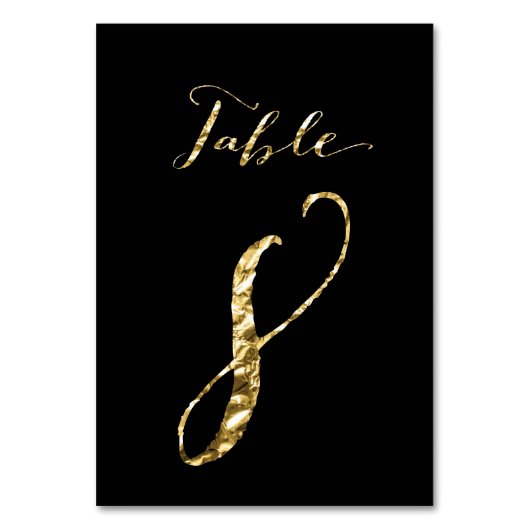 Wedding Table Numbers Black Gold Foil No. 8 Kaart (Voorkant)
