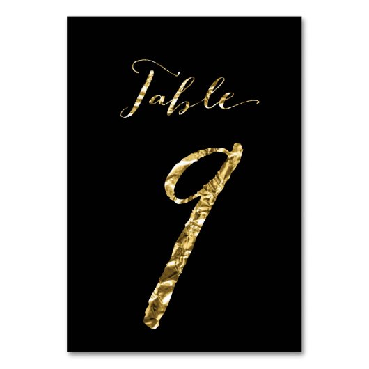 Wedding Table Numbers Black Gold Foil No. 9 Kaart (Voorkant)