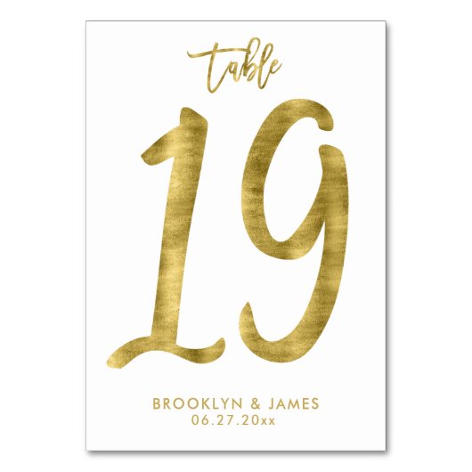 Wedding Table Numbers Gold Foil Effect Number 19 Kaart (Achterkant)