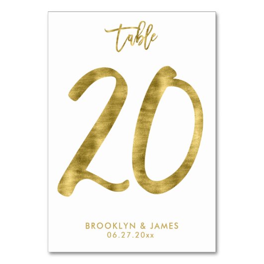 Wedding Table Numbers Gold Foil Effect Number 20 Kaart (Achterkant)