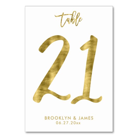 Wedding Table Numbers Gold Foil Effect Number 21 Kaart (Voorkant)