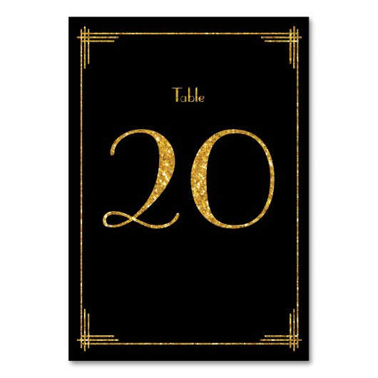 Wedding Table Numbers Gold Sequins Art Deco 20 Kaart (Voorkant)