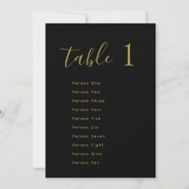 Wedding Table Seating Chart Cards | Gold on Black Kaart