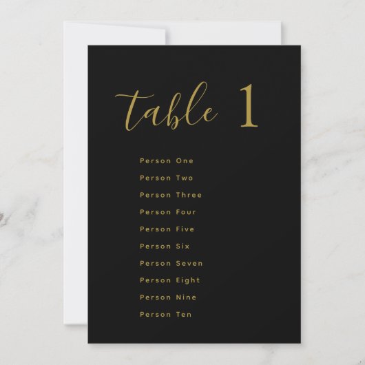 Wedding Table Seating Chart Cards | Gold on Black Kaart (Voorkant)