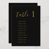 Wedding Table Seating Chart Cards | Gold on Black Kaart (Voorkant / Achterkant)