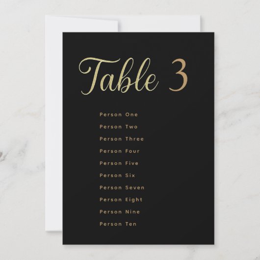 Wedding Table Seating Chart Cards | Gold on Black Kaart (Voorkant)