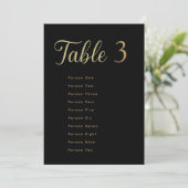 Wedding Table Seating Chart Cards | Gold on Black Kaart (Staand voorkant)